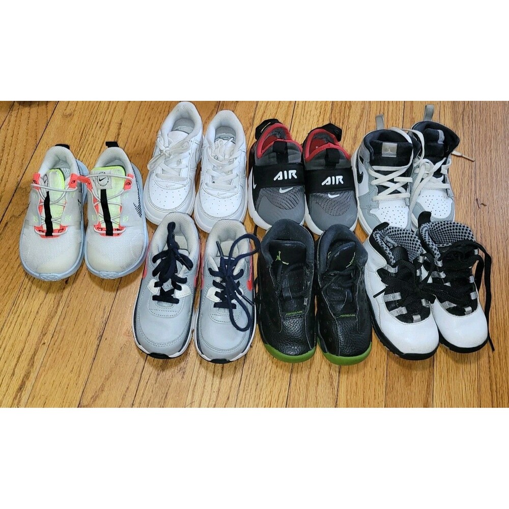 Lot Of 7 Pairs Toddler Shoes Nike Jordan Air Max, Forces Size 8 Boys Use Sneaker